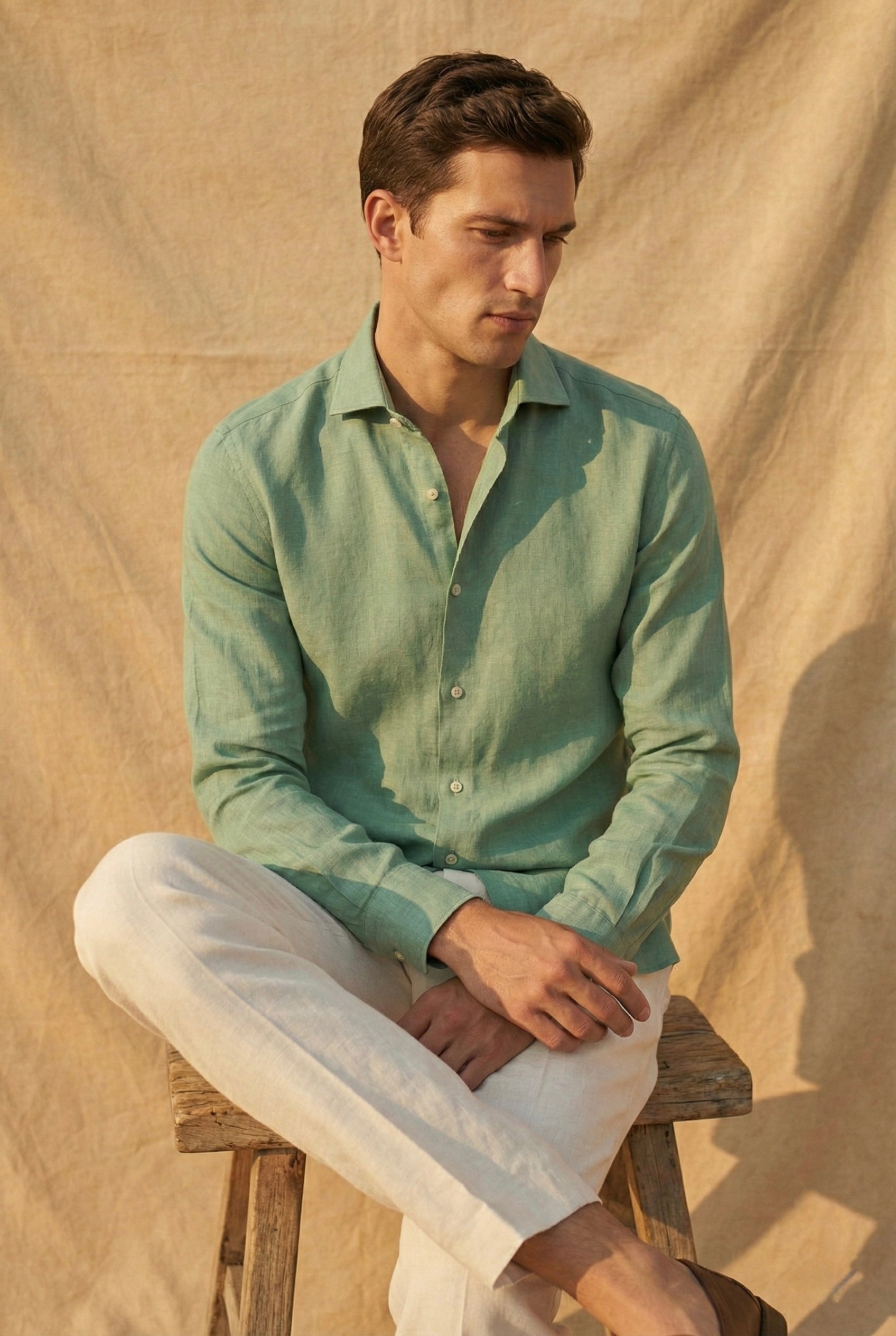 Mint Green Pure Linen Shirt for Men