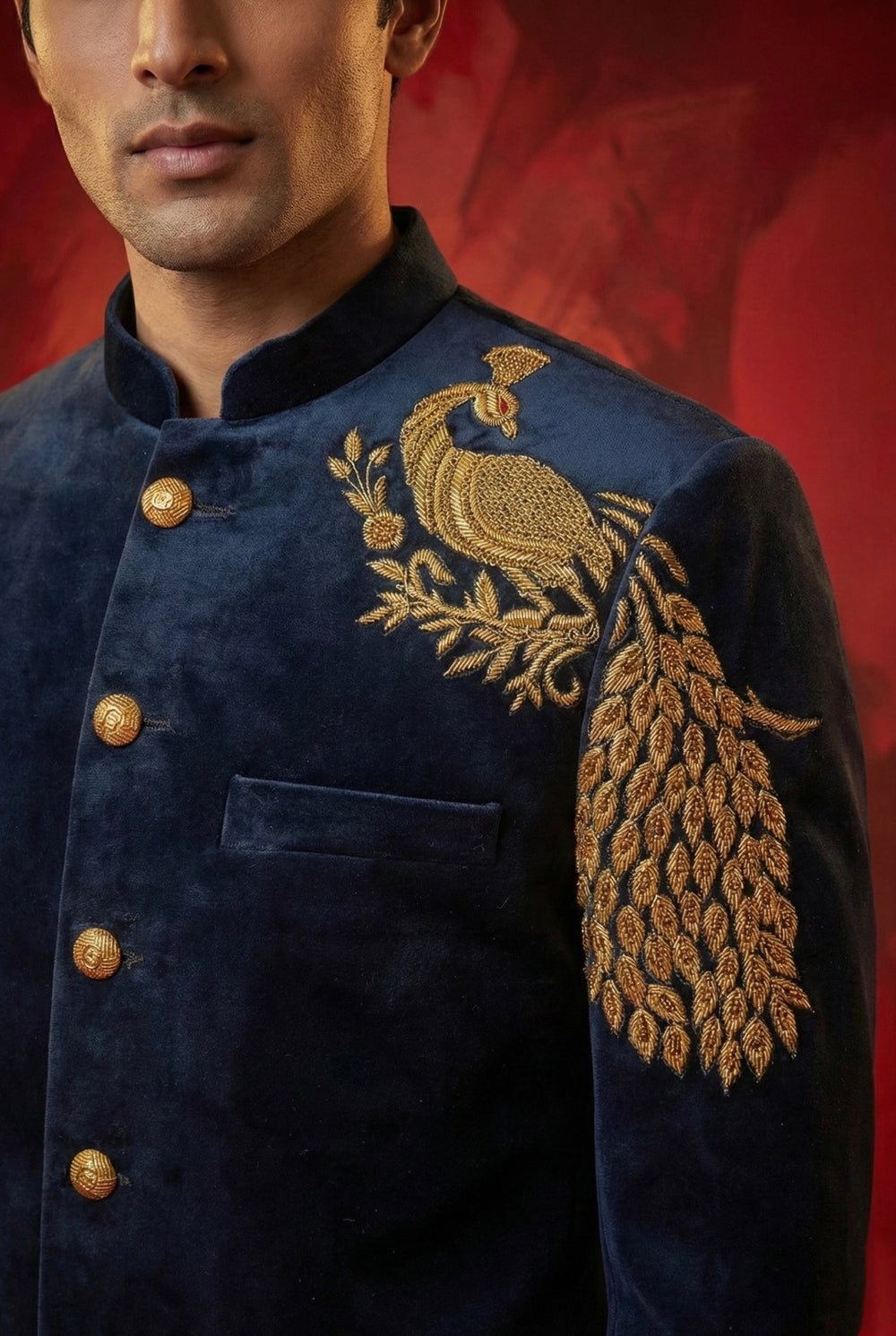 Abees Velvet embroidered sherwani set - back view