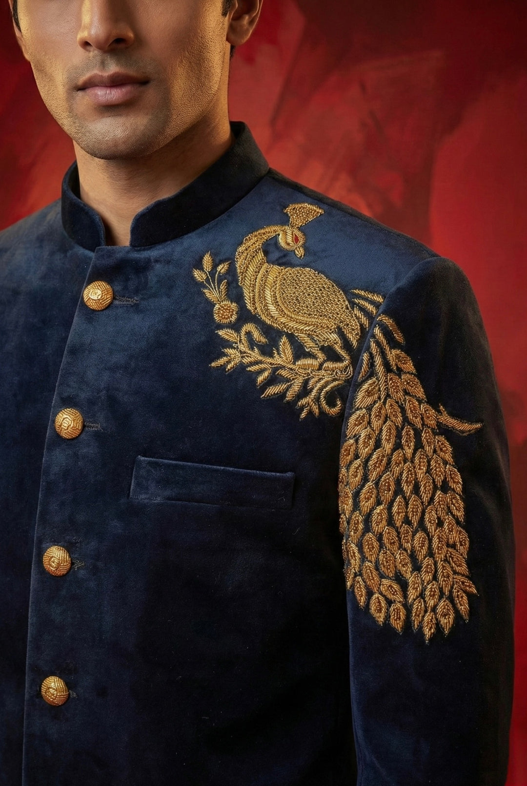 Abees Velvet embroidered sherwani set - back view