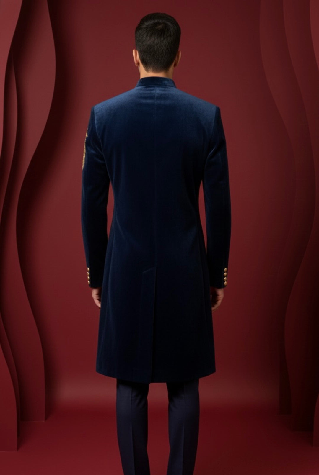 Abees Velvet embroidered sherwani set - side view