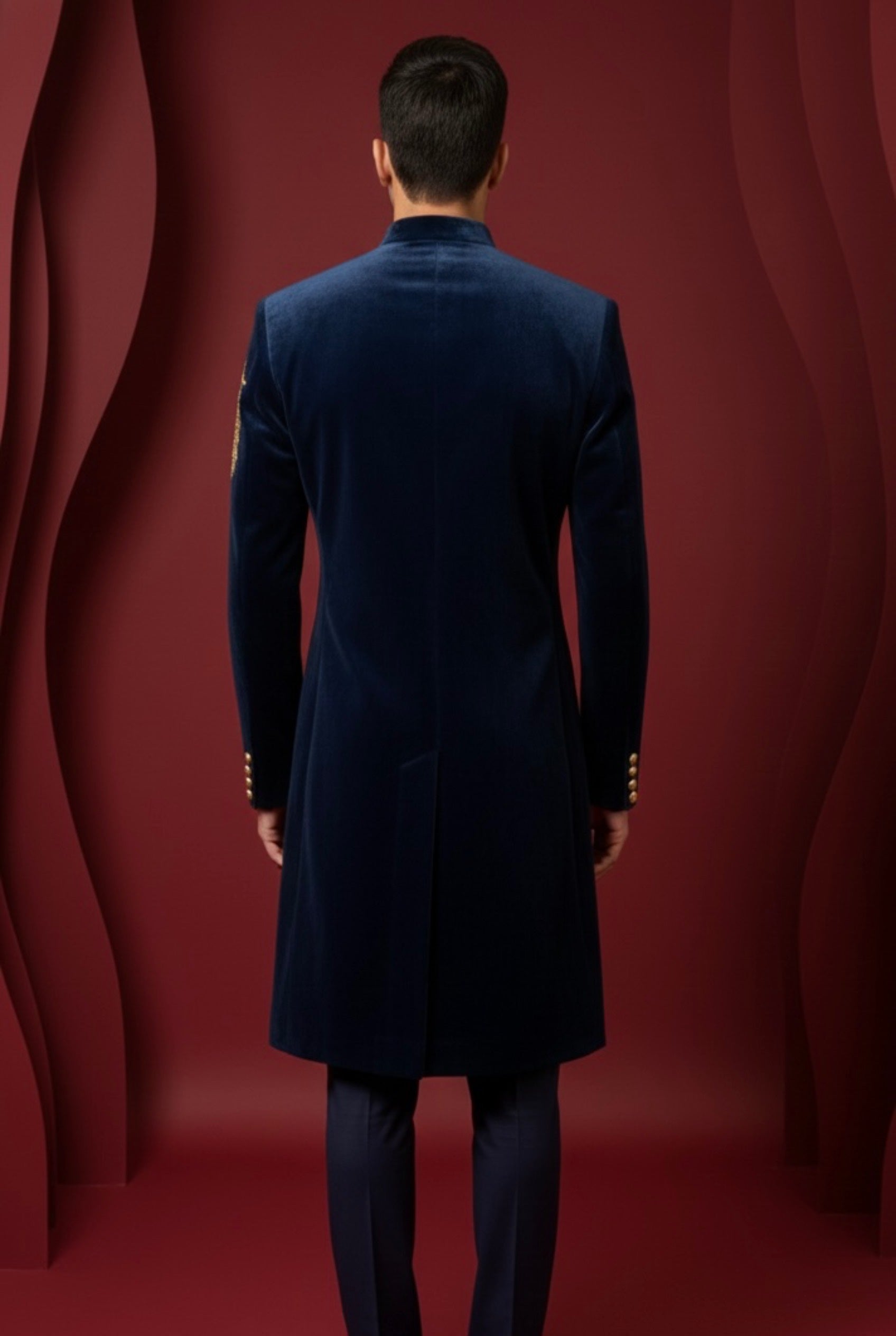 Abees Velvet embroidered sherwani set - side view