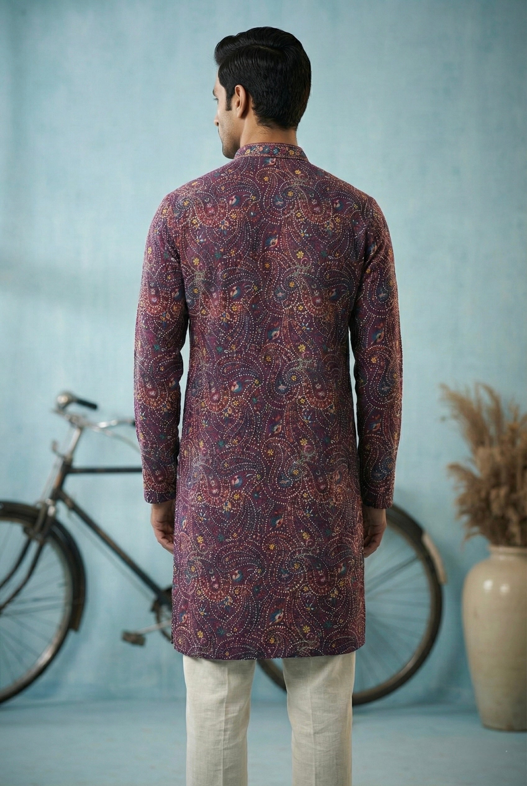 Plum Paisley Printed Kurta for Men