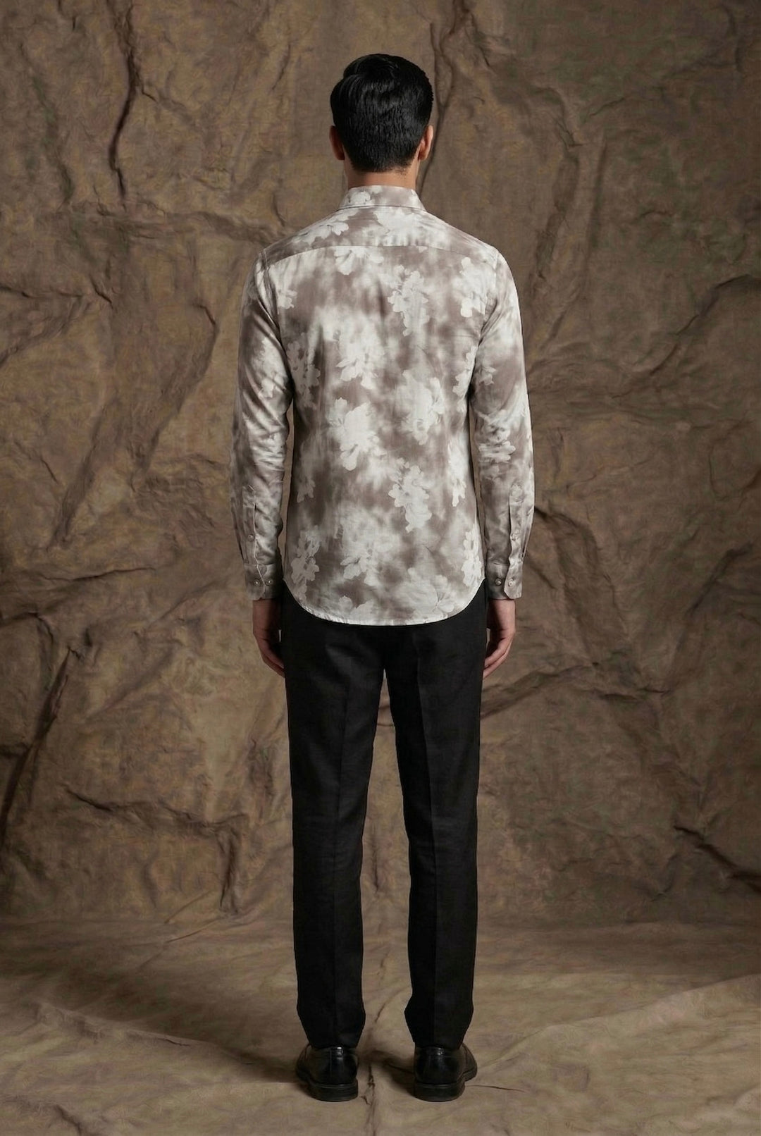 Taupe Floral Print Luxury Satin Shirt