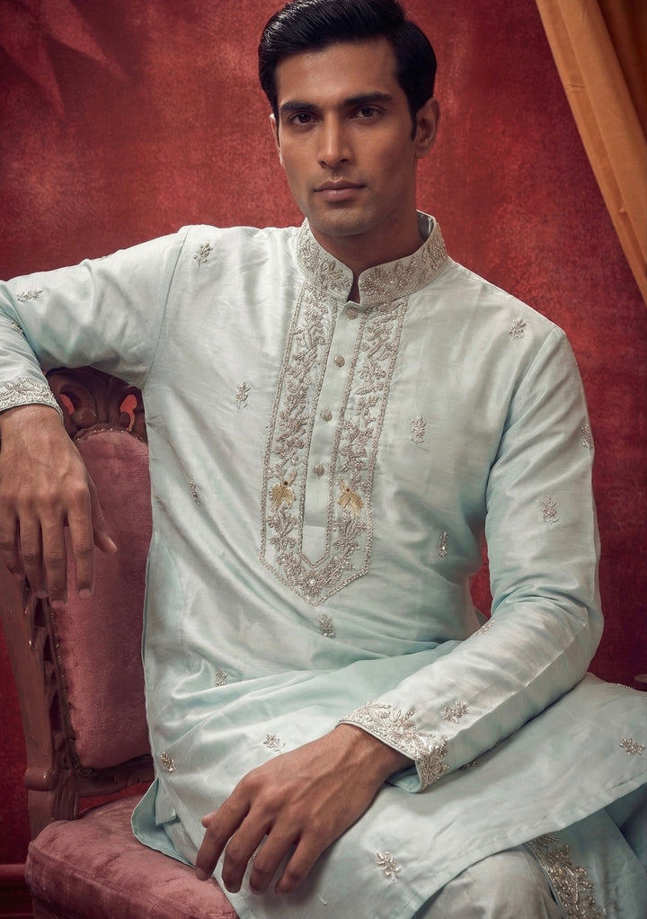 Abees Green hand embroidered kurta set with dhoti - side view