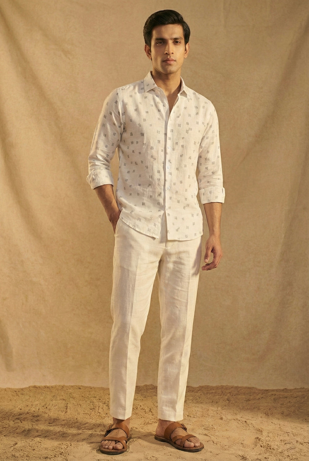 Abees White linen printed shirt - front view
