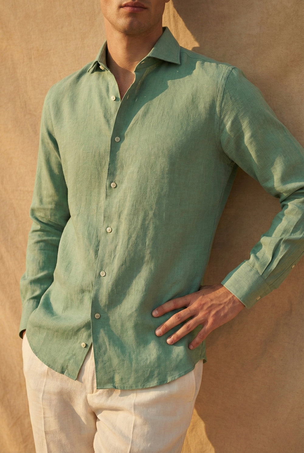 Abees Green linen solid shirt - detail view 1