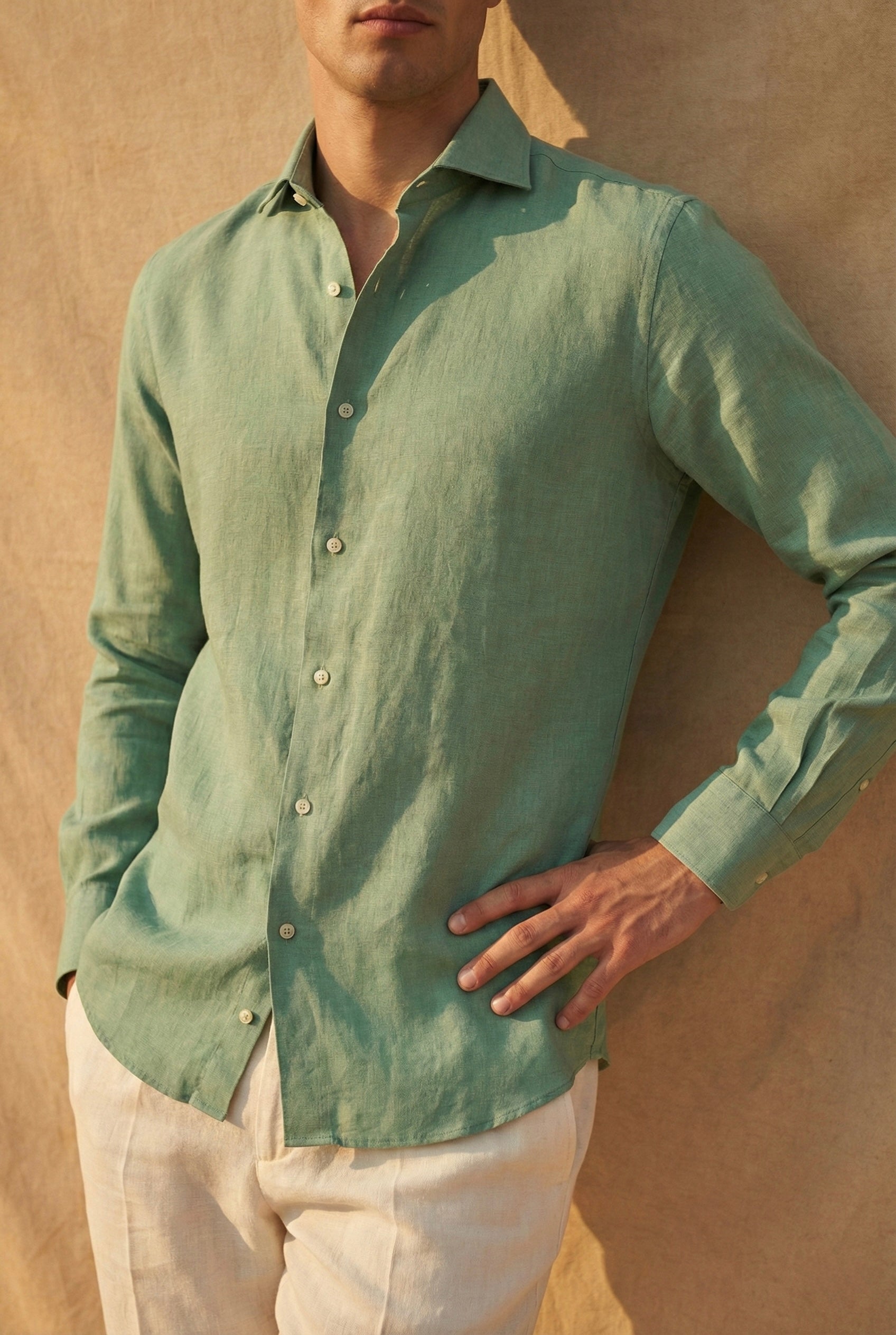 Mint Green Pure Linen Shirt for Men