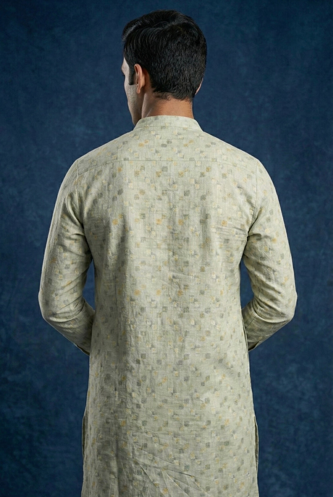 Abees Green linen printed kurta set with trousers - detail view 1