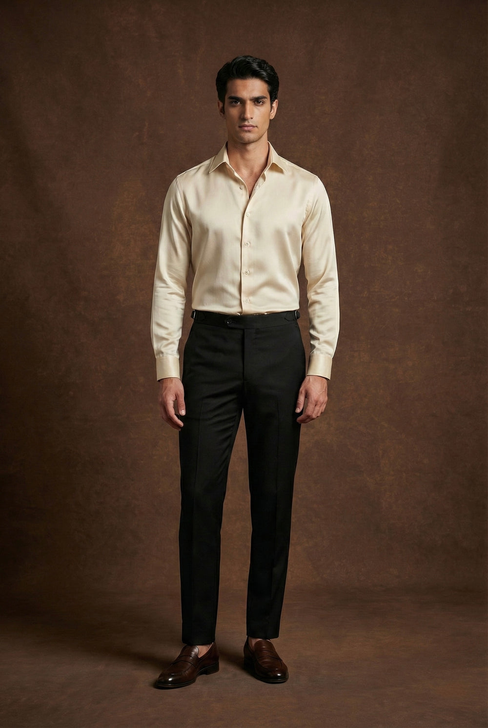 Abees Ivory cream solid formal shirt - back view