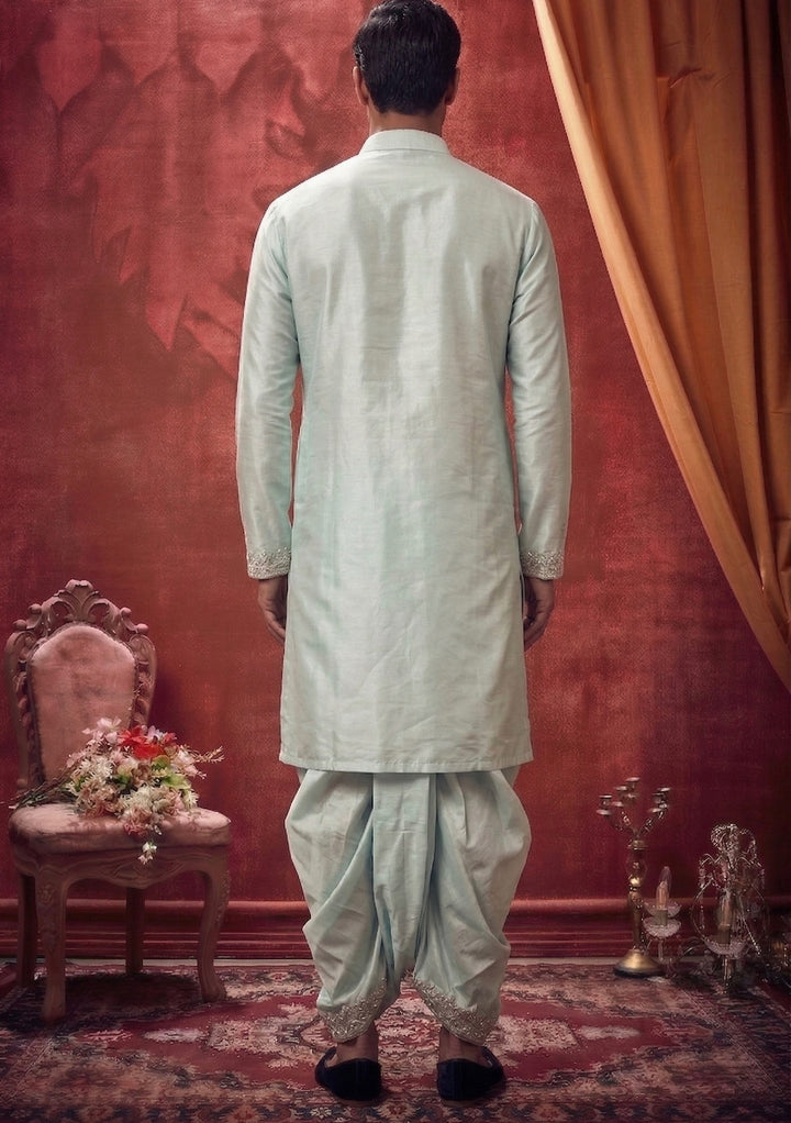 Abees Green hand embroidered kurta set with dhoti - detail view 1
