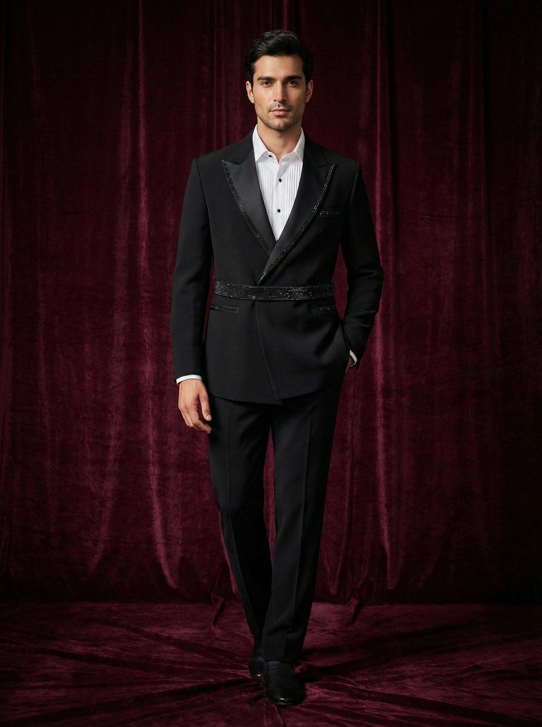 Black Crystal-Detail Evening Suit
