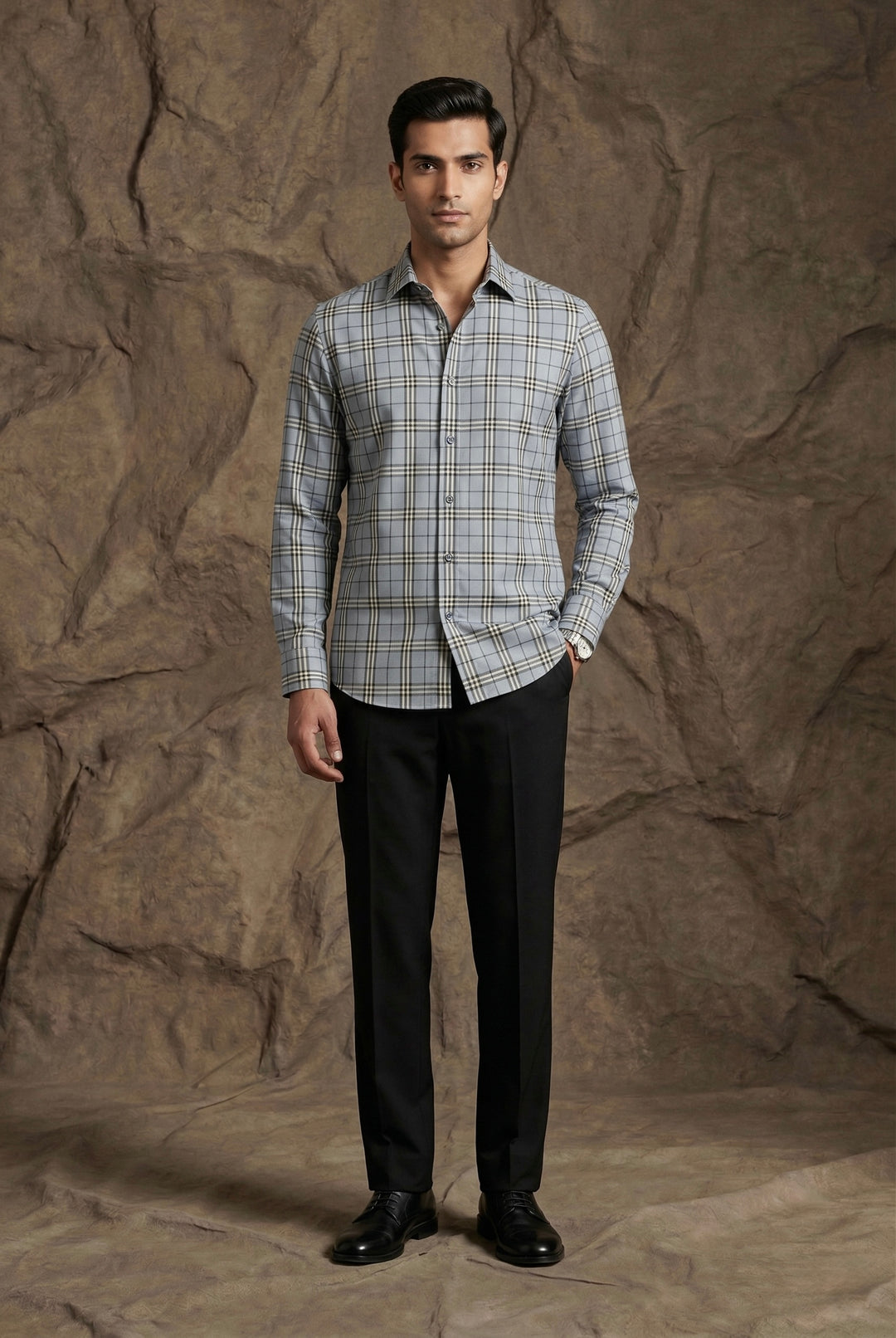 Grey Windowpane Check Premium Shirt