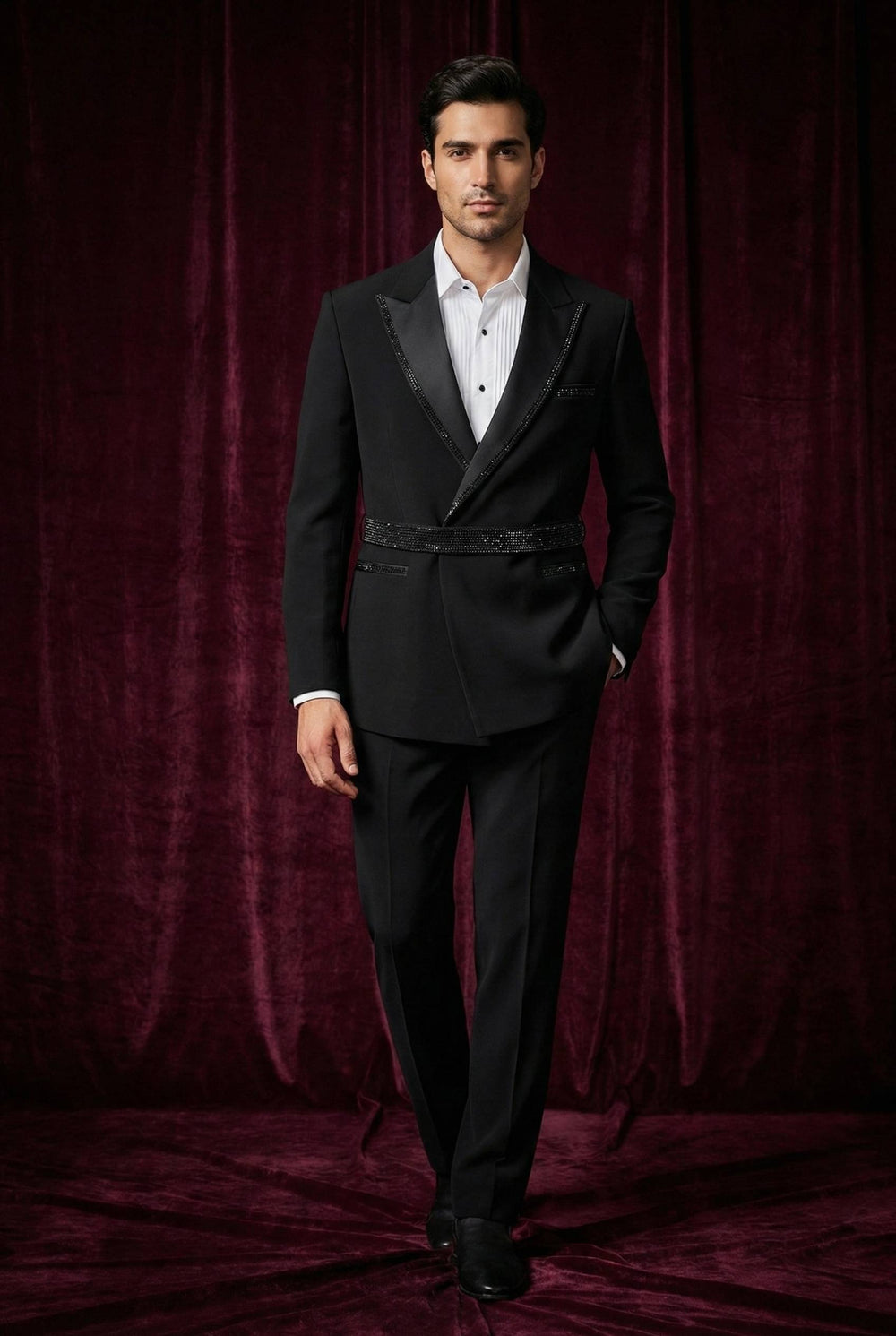 Abees Black beadwork evening tuxedo set - detail view 1