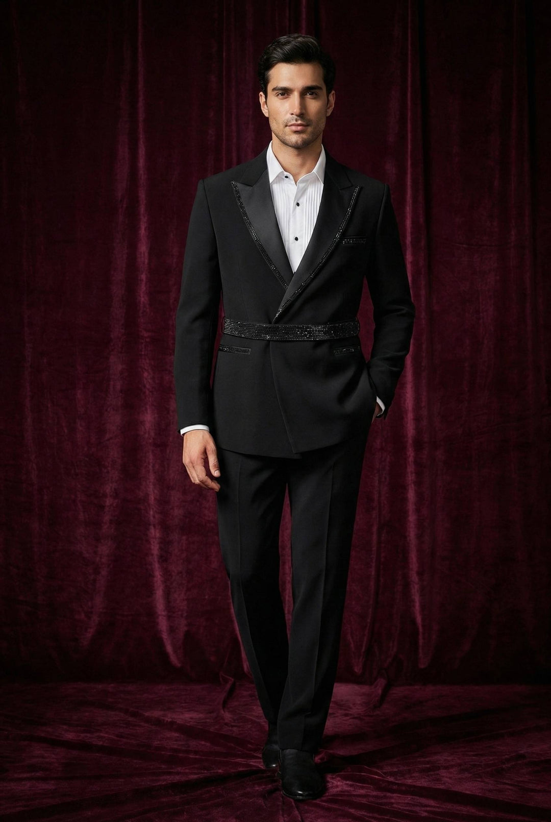 Abees Black beadwork evening tuxedo set - detail view 1