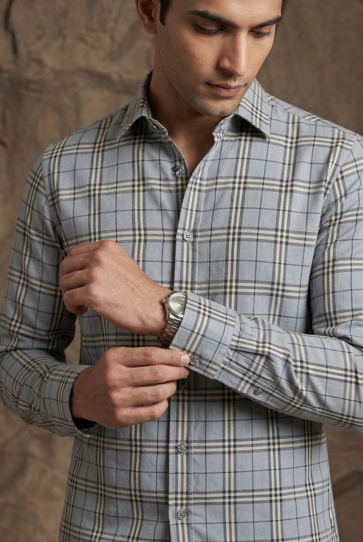 Grey Windowpane Check Premium Shirt