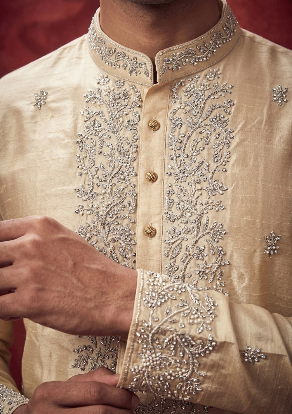 Abees Beige gold embroidered kurta set with dhoti - back view