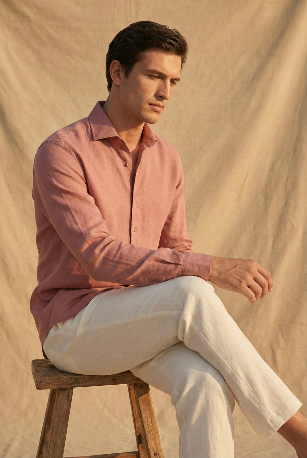 Abees Pink linen solid shirt - back view