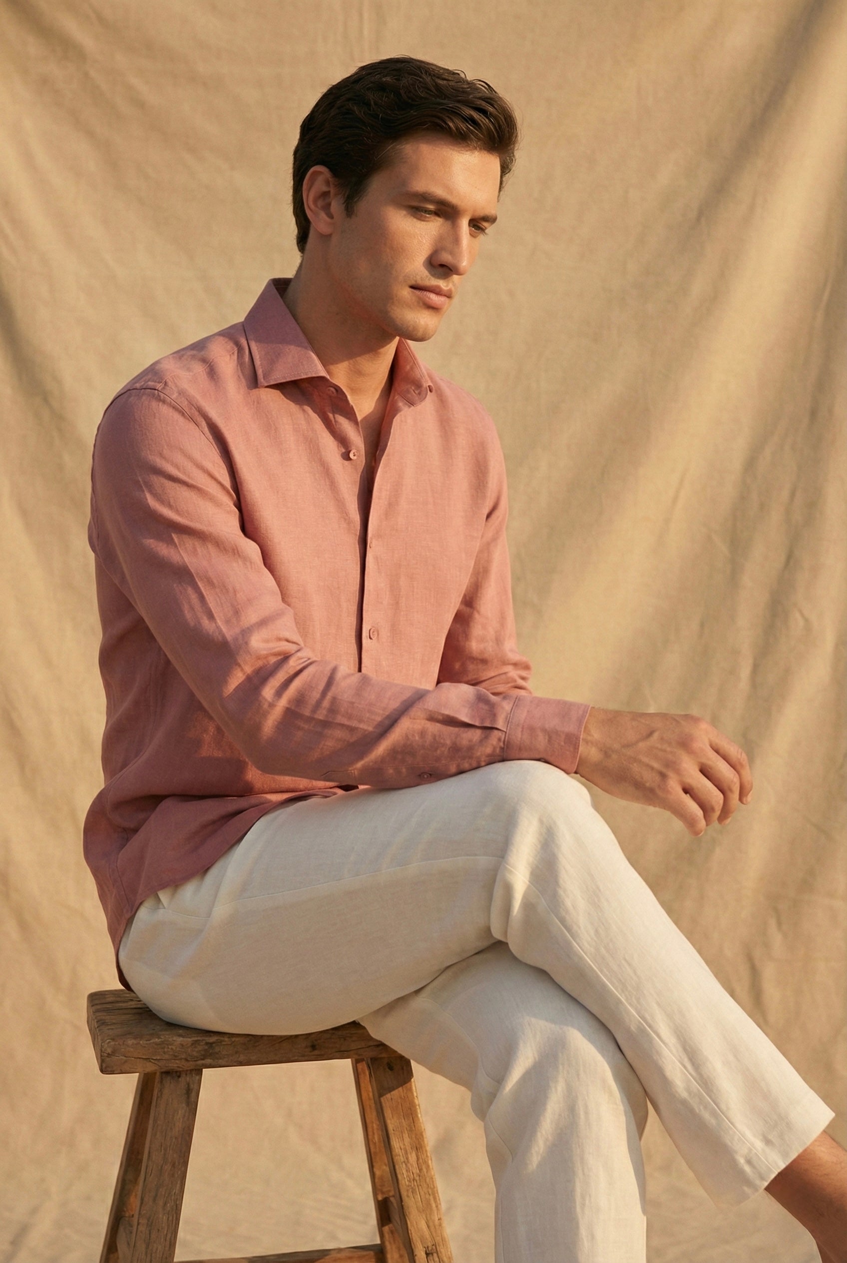 Dusty Rose Pure Linen Shirt for Men
