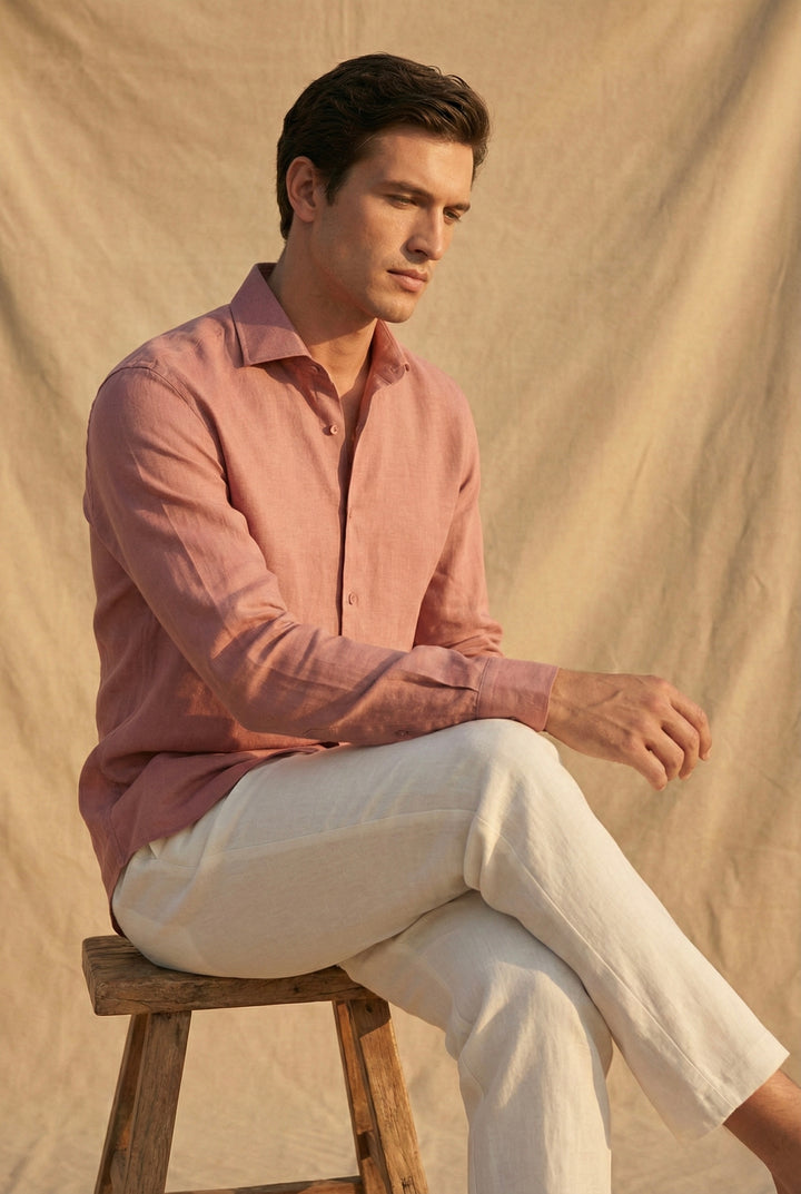Dusty Rose Pure Linen Shirt for Men