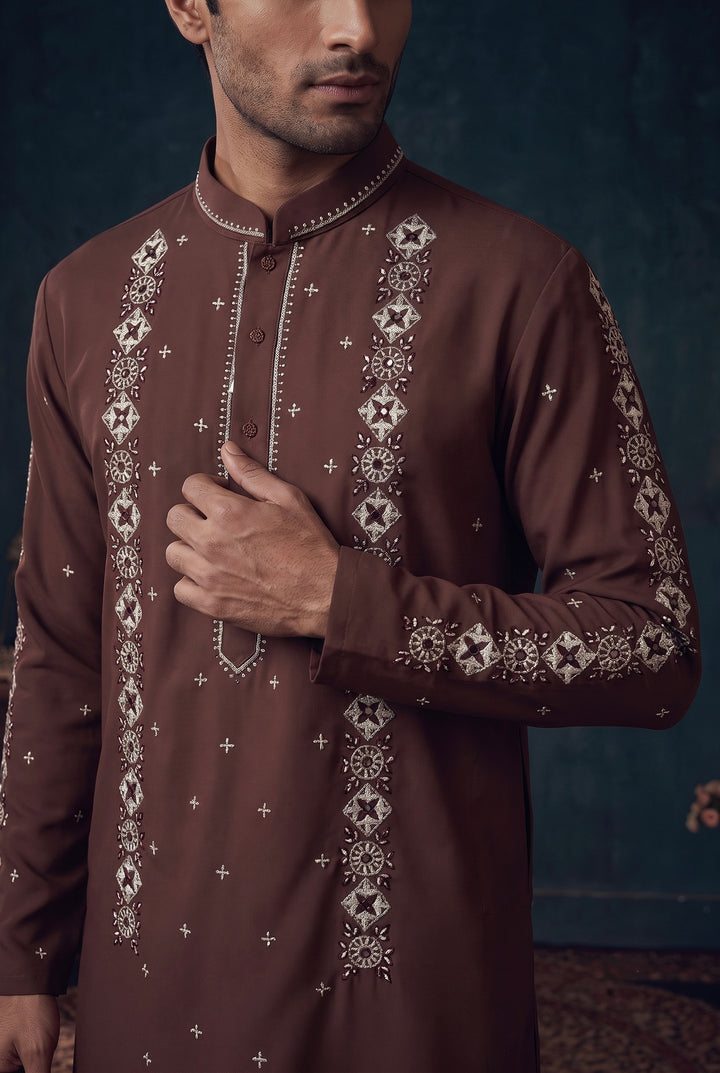 Chocolate Brown Embroidered Kurta Set