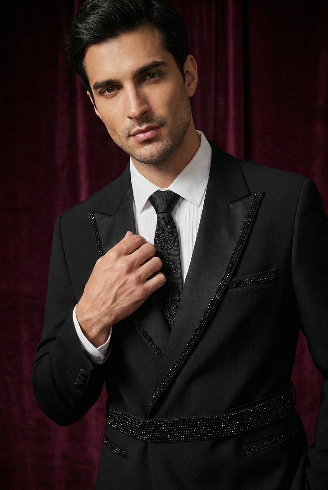 Abees Black beadwork evening tuxedo set - back view