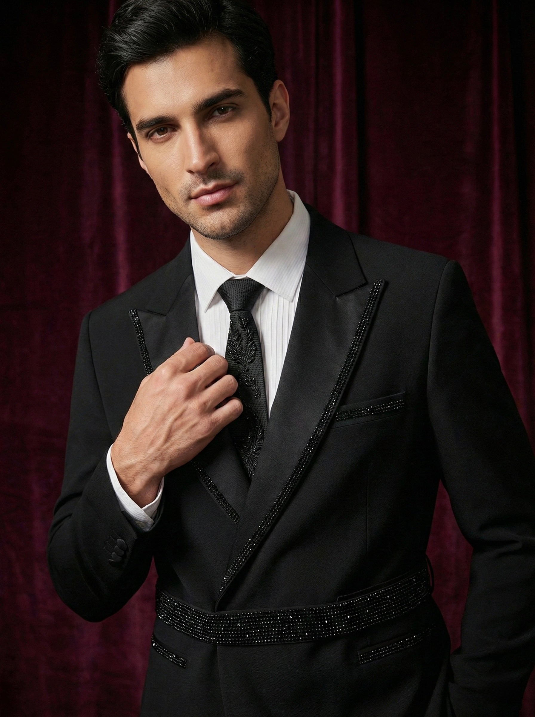 Black Crystal-Detail Evening Suit