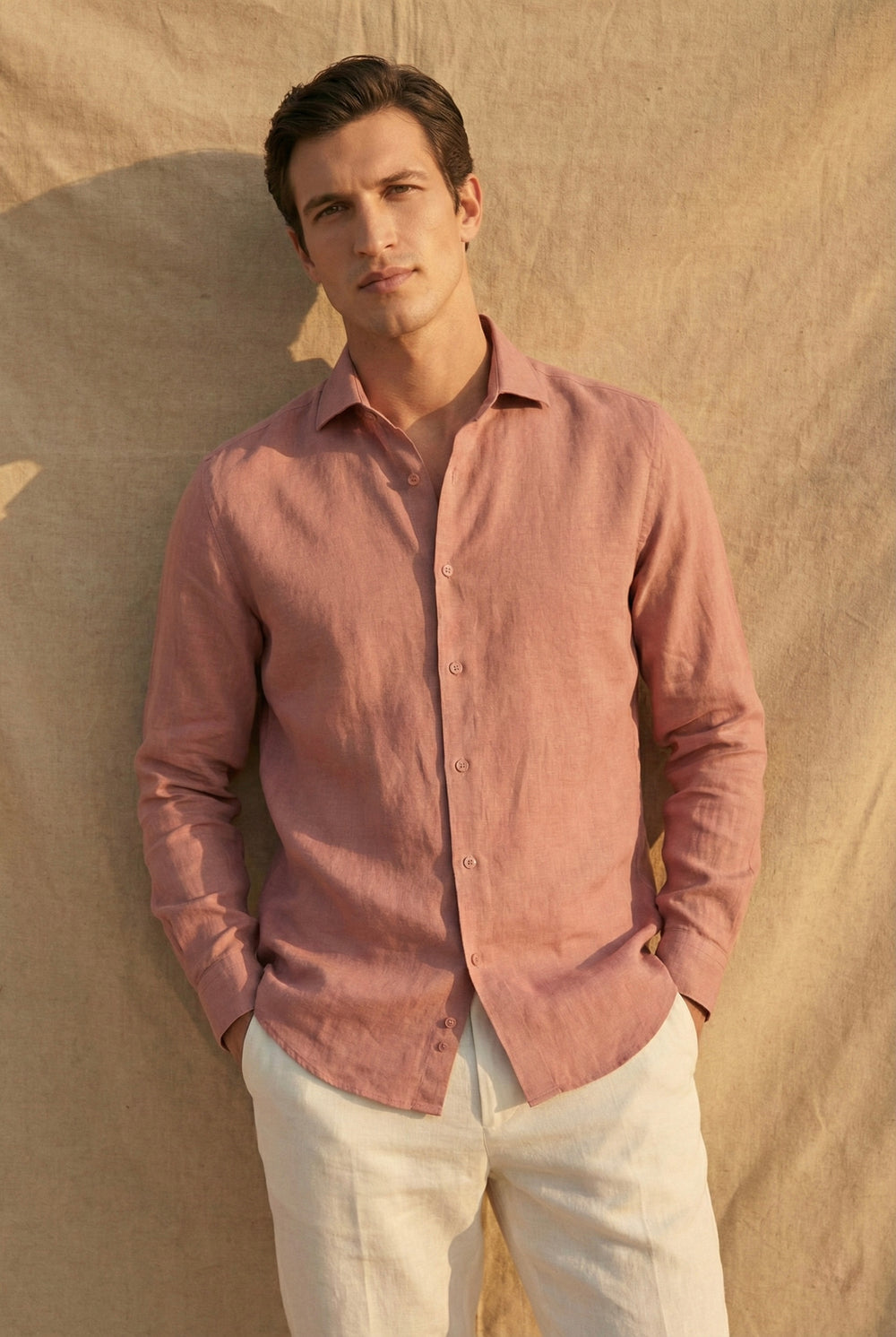 Abees Pink linen solid shirt - side view