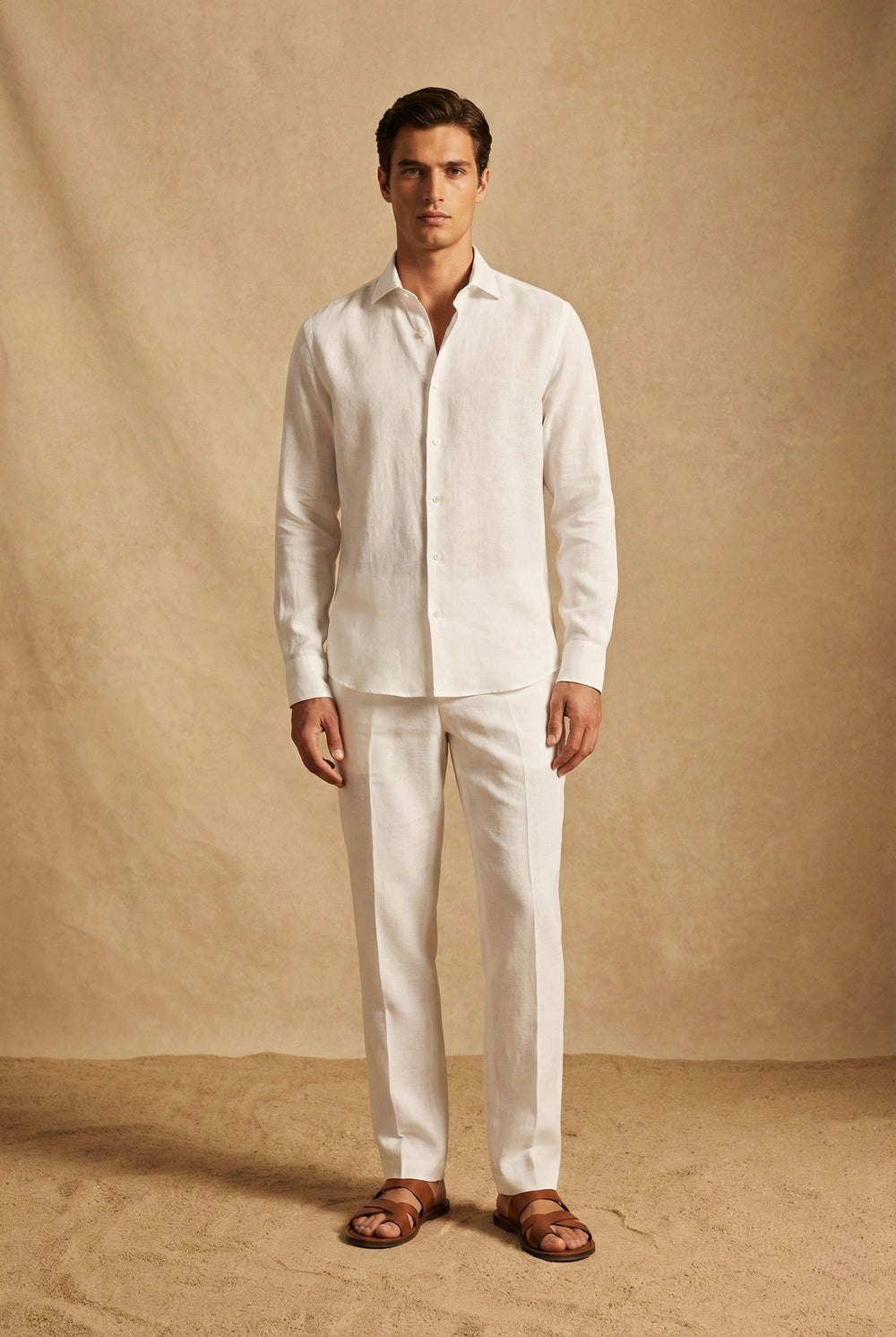 Abees White linen solid classic shirt - side view