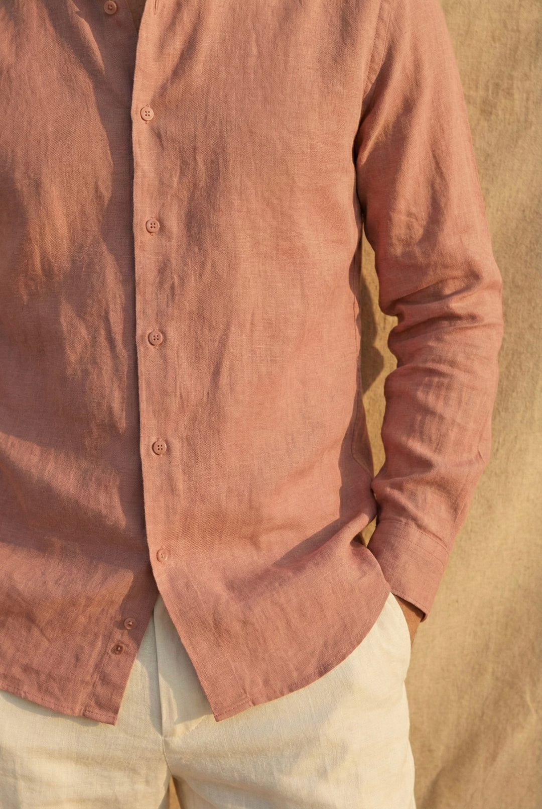Dusty Rose Pure Linen Shirt for Men