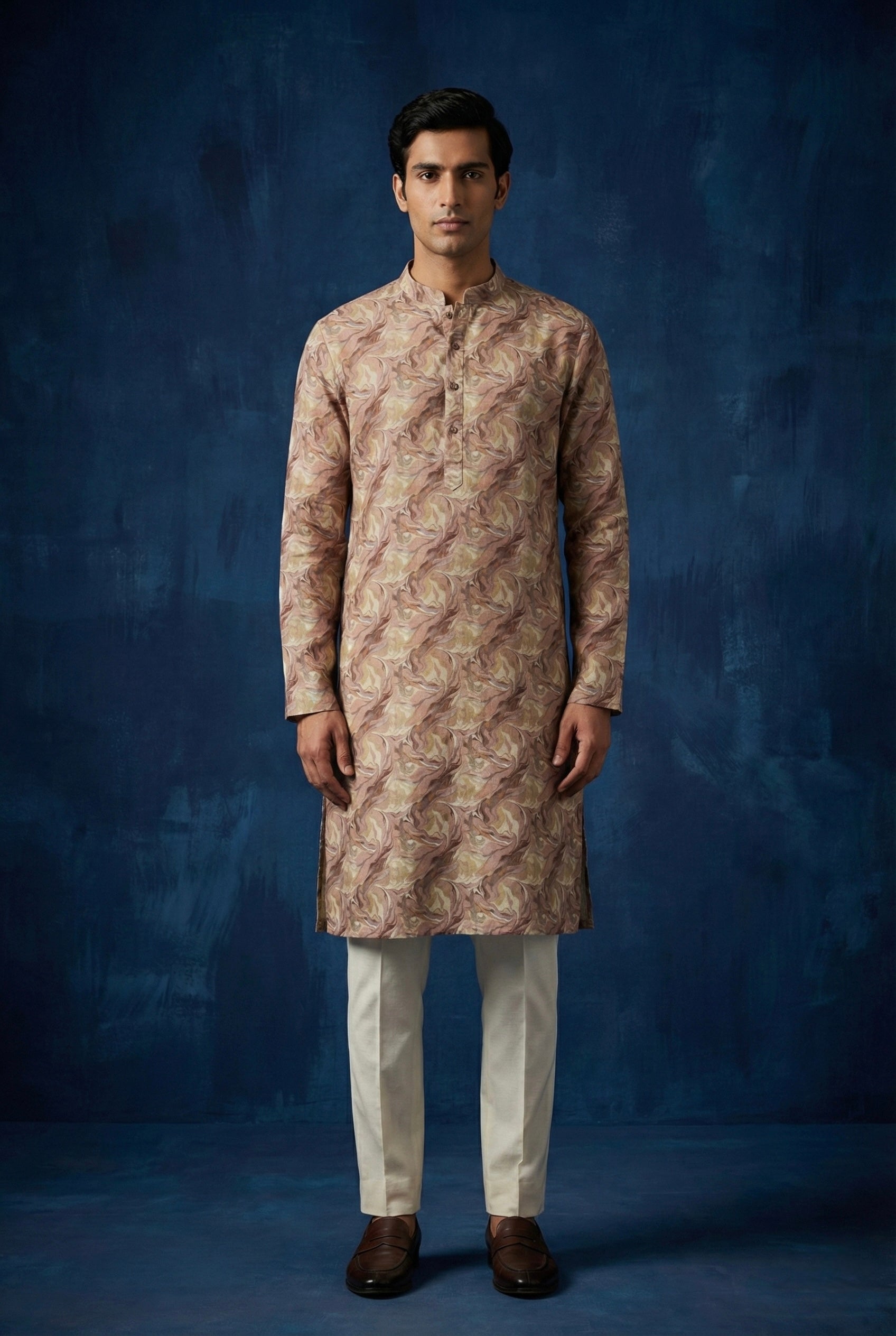 Abstract Printed 100% Linen Kurta for Men