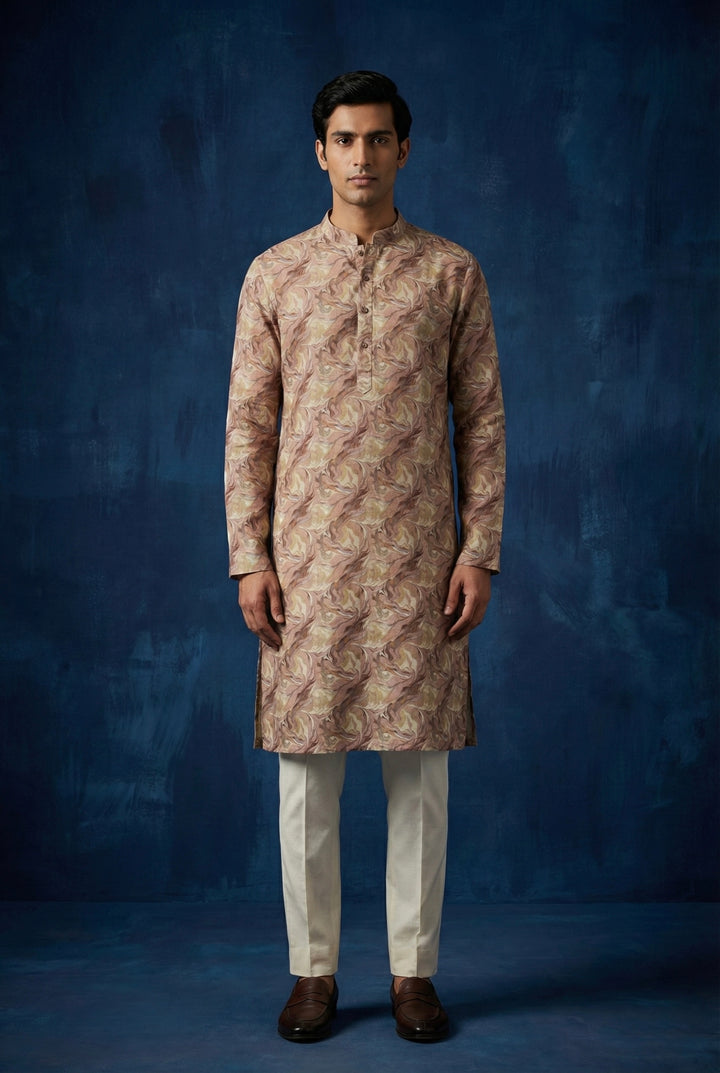Abees Linen printed kurta for men - front view