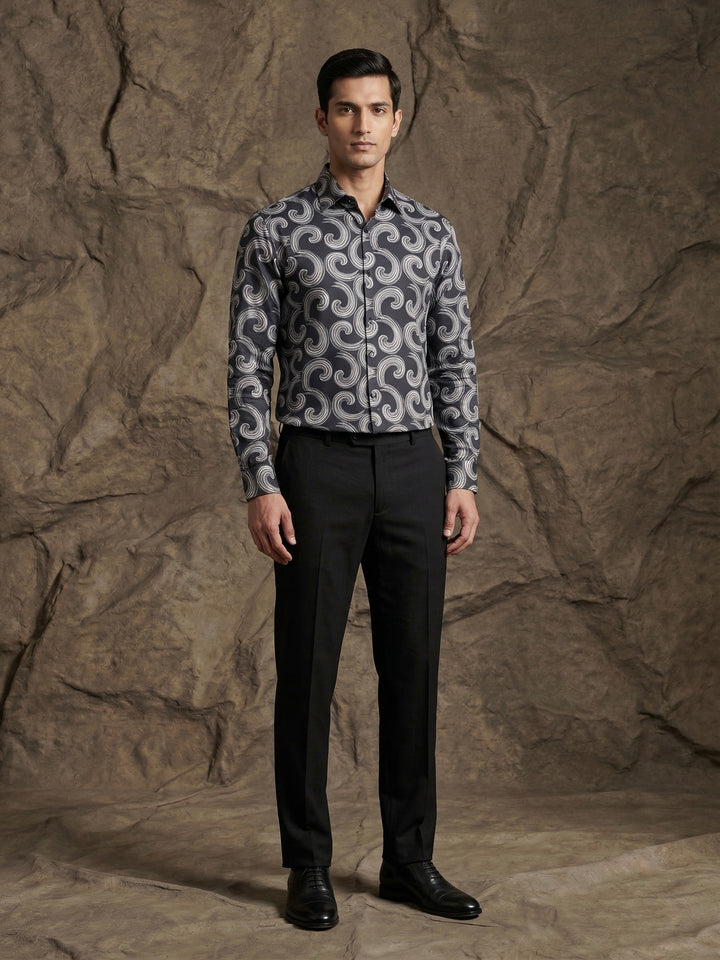 Blue Abstract Swirl Print Premium Shirt