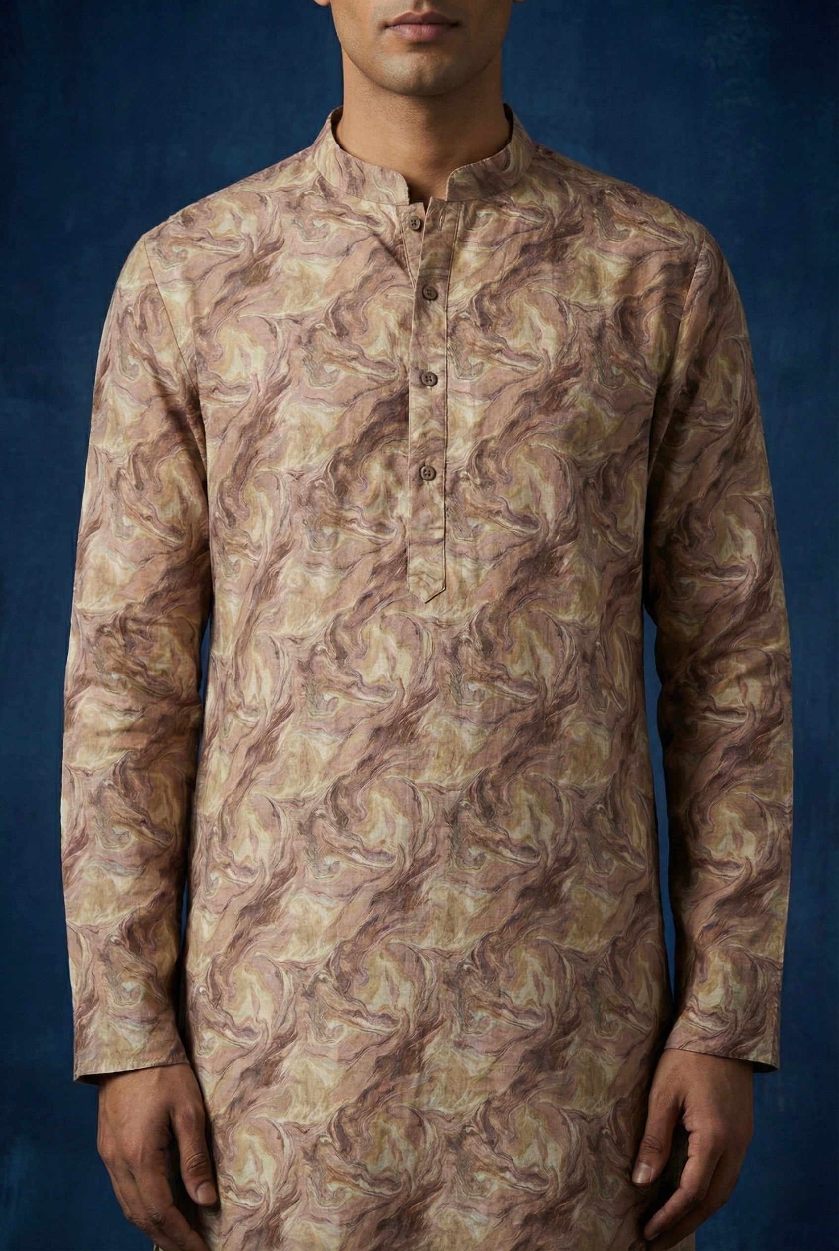 Abstract Printed 100% Linen Kurta for Men