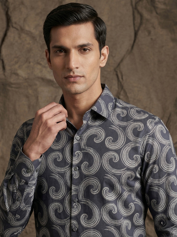Blue Abstract Swirl Print Premium Shirt