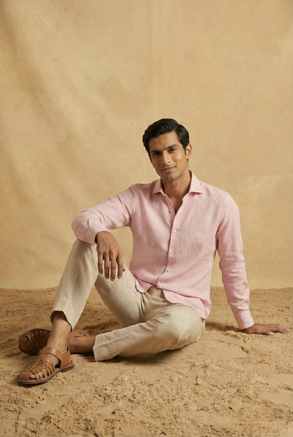 Abees Pink linen solid shirt - back view