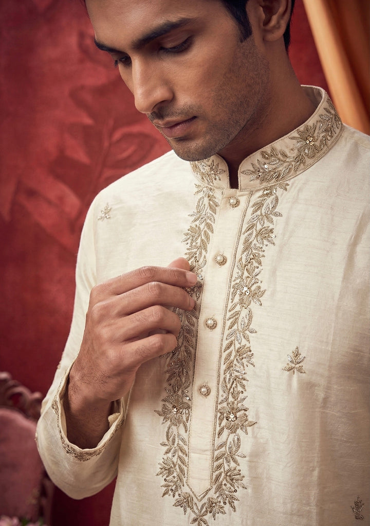 Abees White silk embroidered kurta set with dhoti - back view