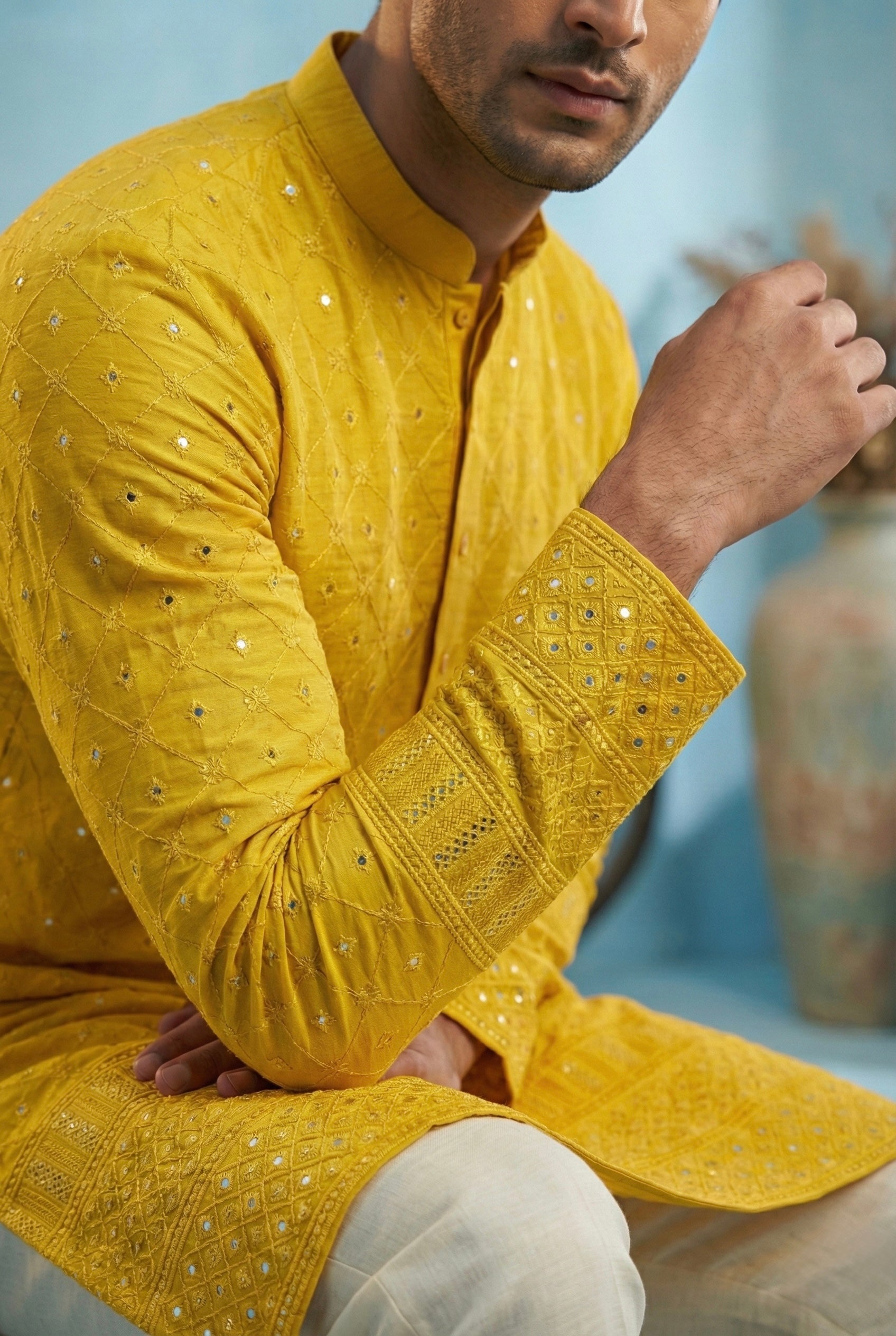 Mustard Heritage Embroidered Kurta