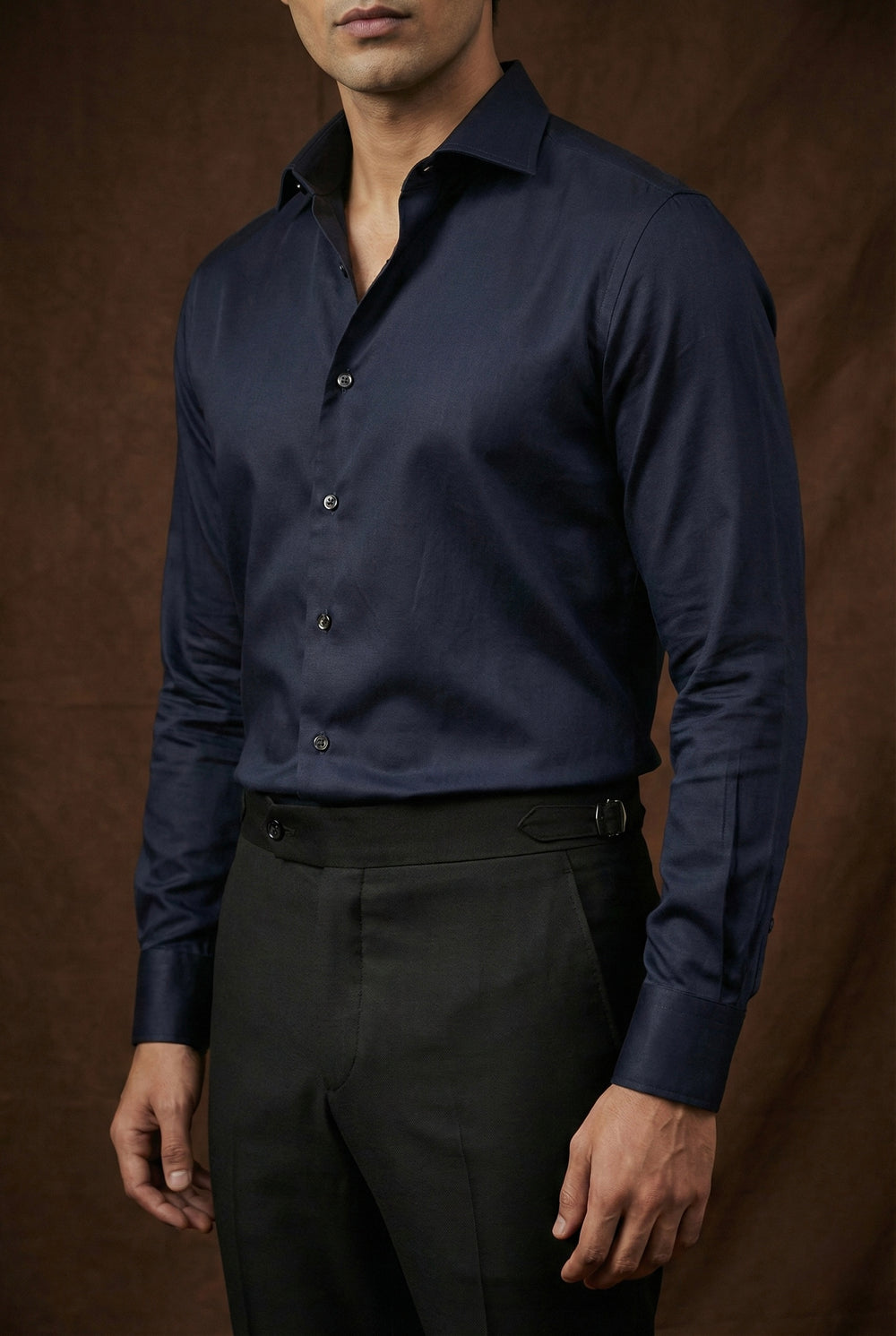 Abees Blue cotton blend solid formal shirt - back view