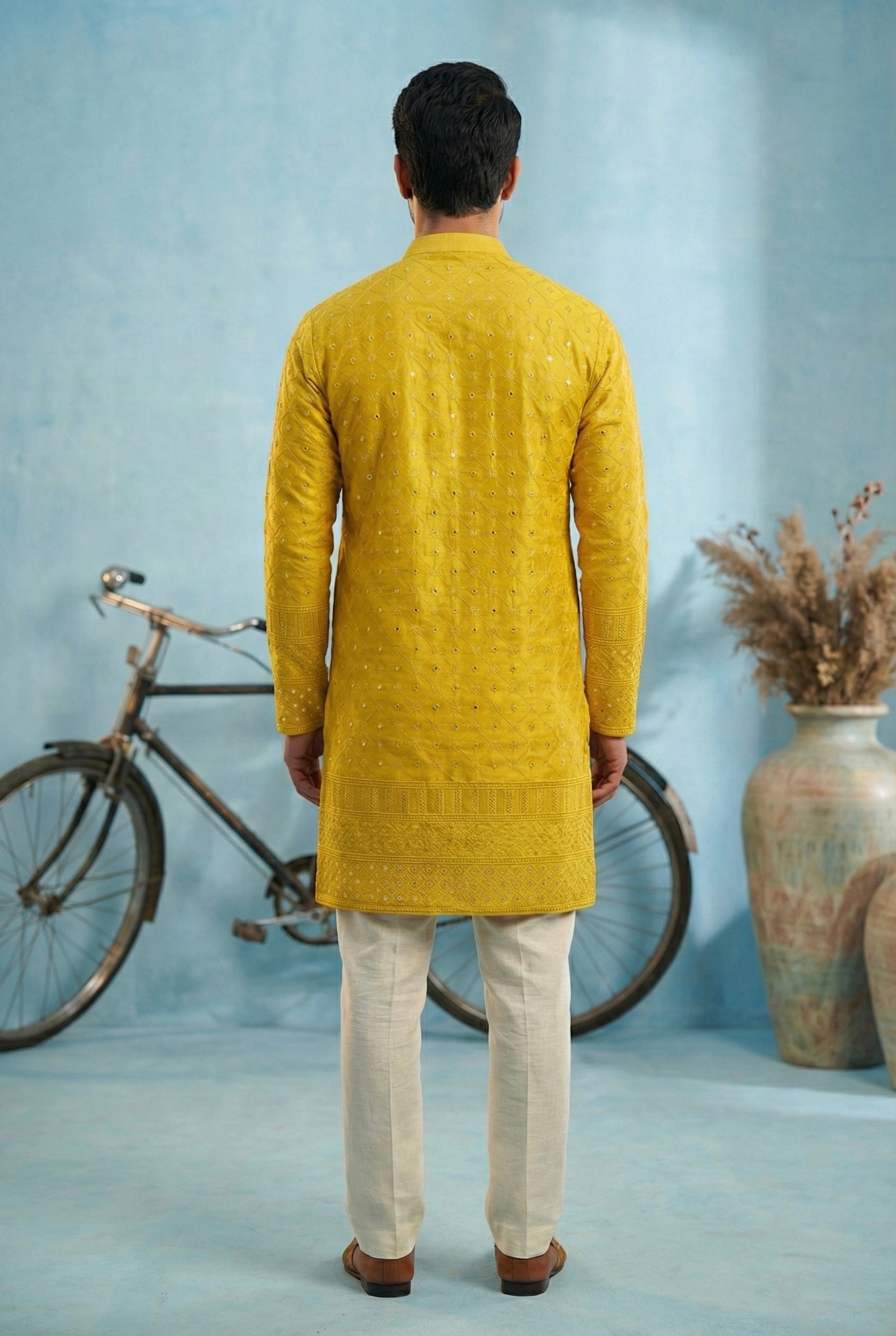Mustard Heritage Embroidered Kurta
