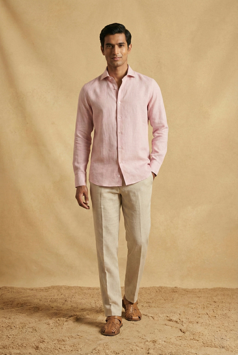 Abees Pink linen solid shirt - detail view 1