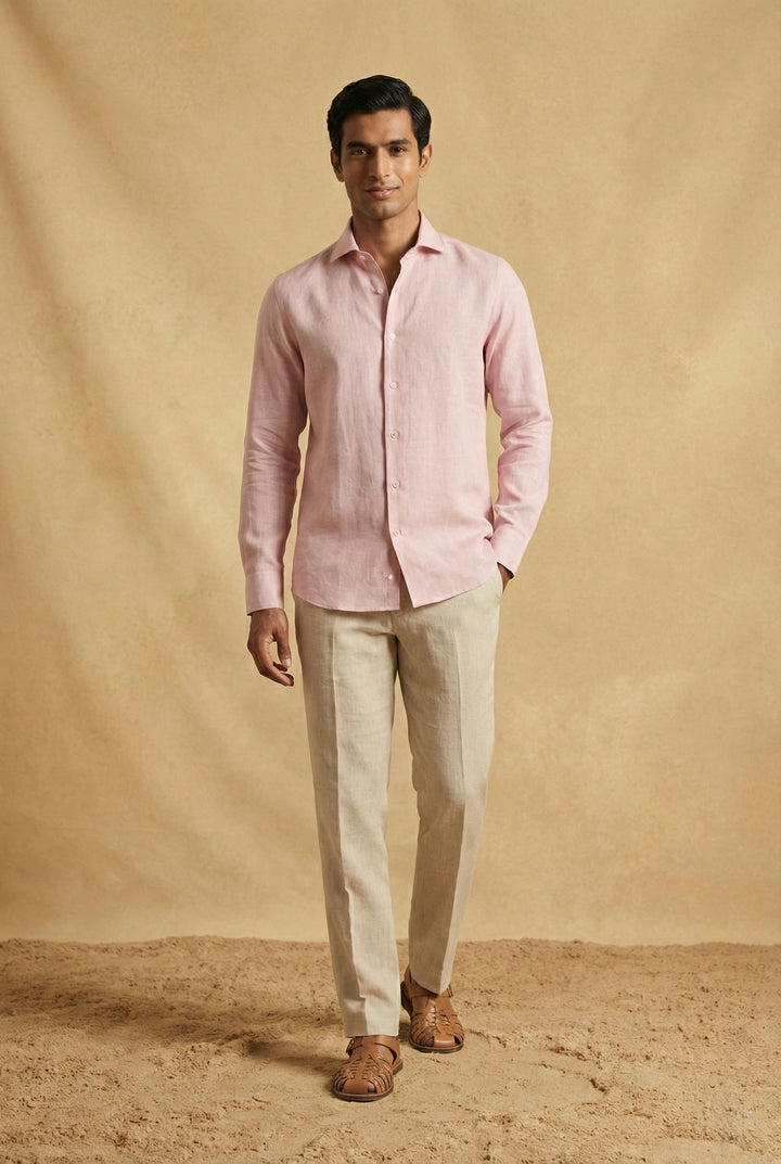Blush Pink Pure Linen Shirt for Men