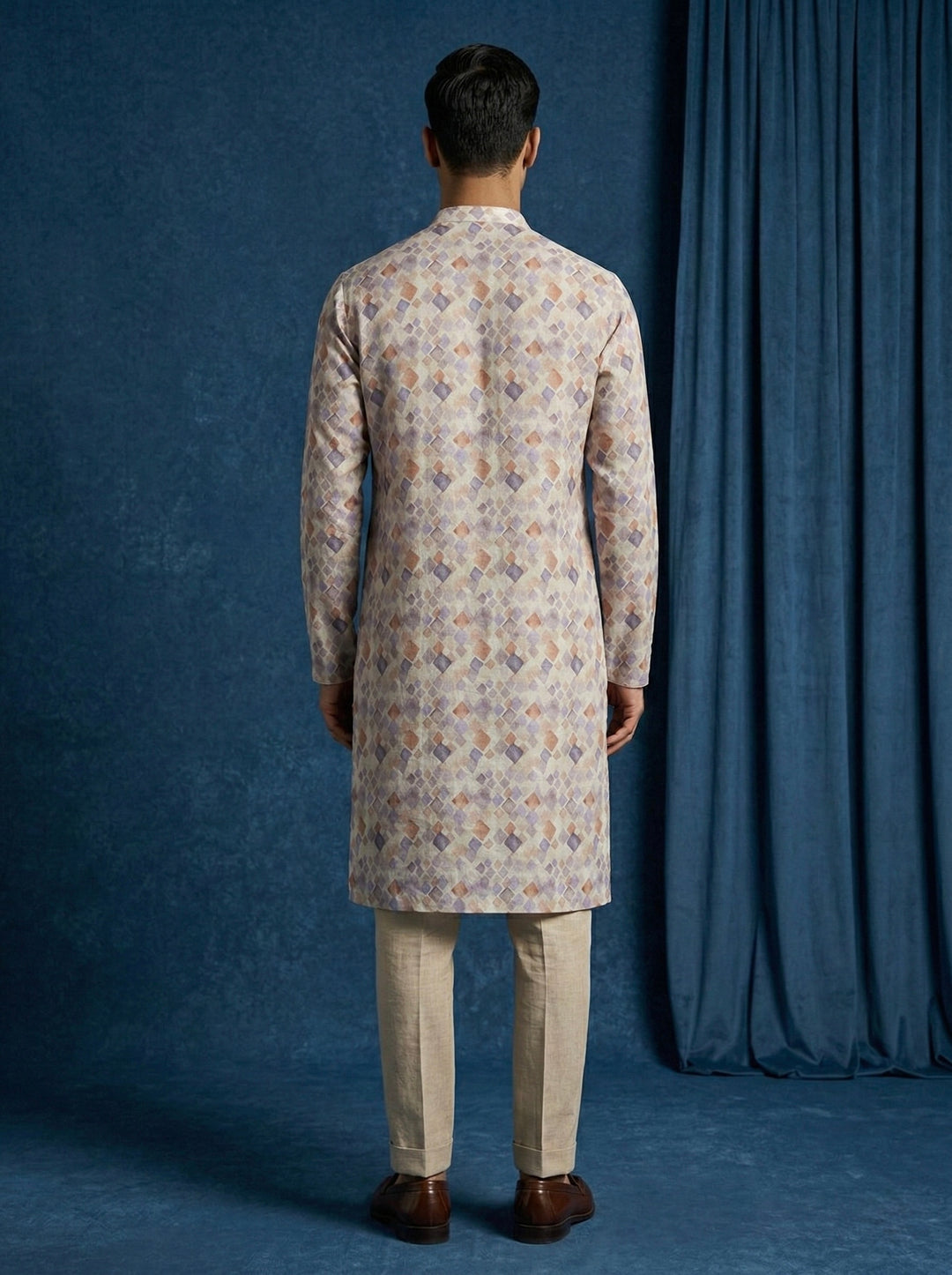 Multicolor Geometric Printed 100% Linen Kurta with Trousers