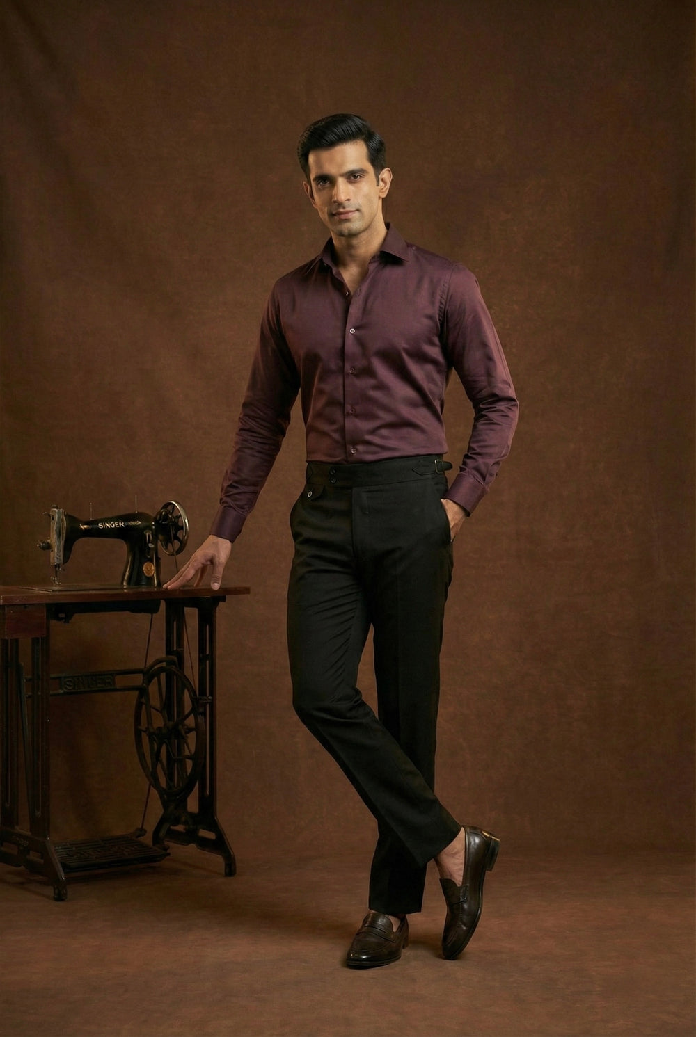 Abees Maroon solid formal shirt - front view
