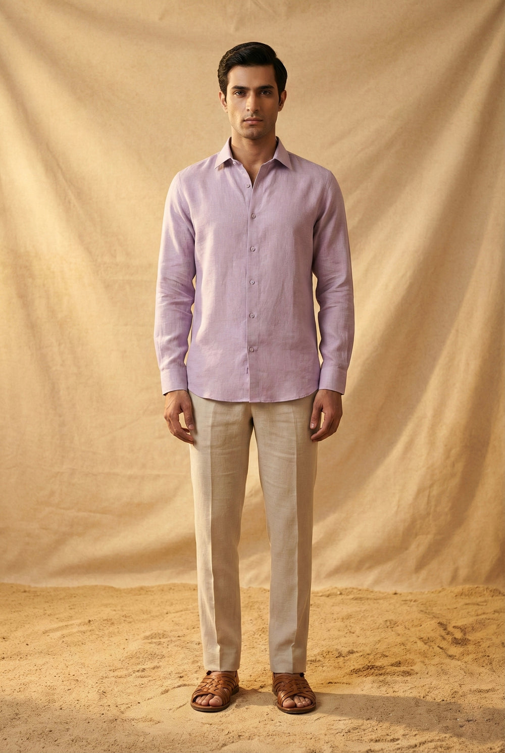 Abees Purple linen solid shirt - front view