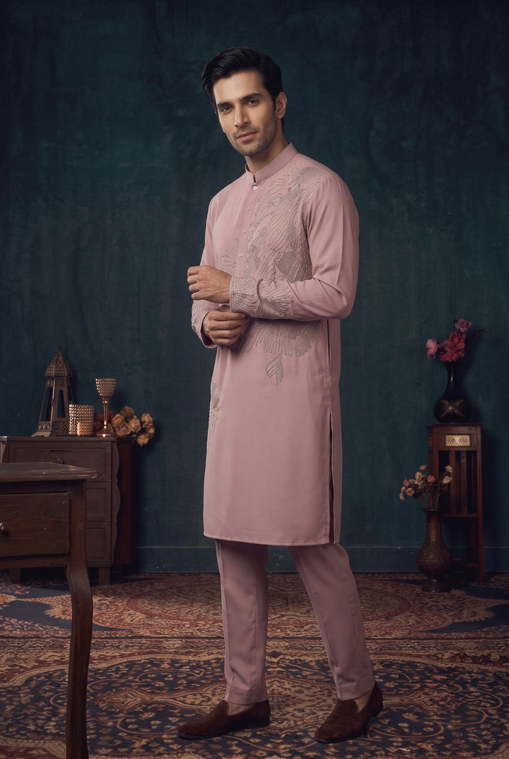 Dusty Pink Embroidered Kurta Set