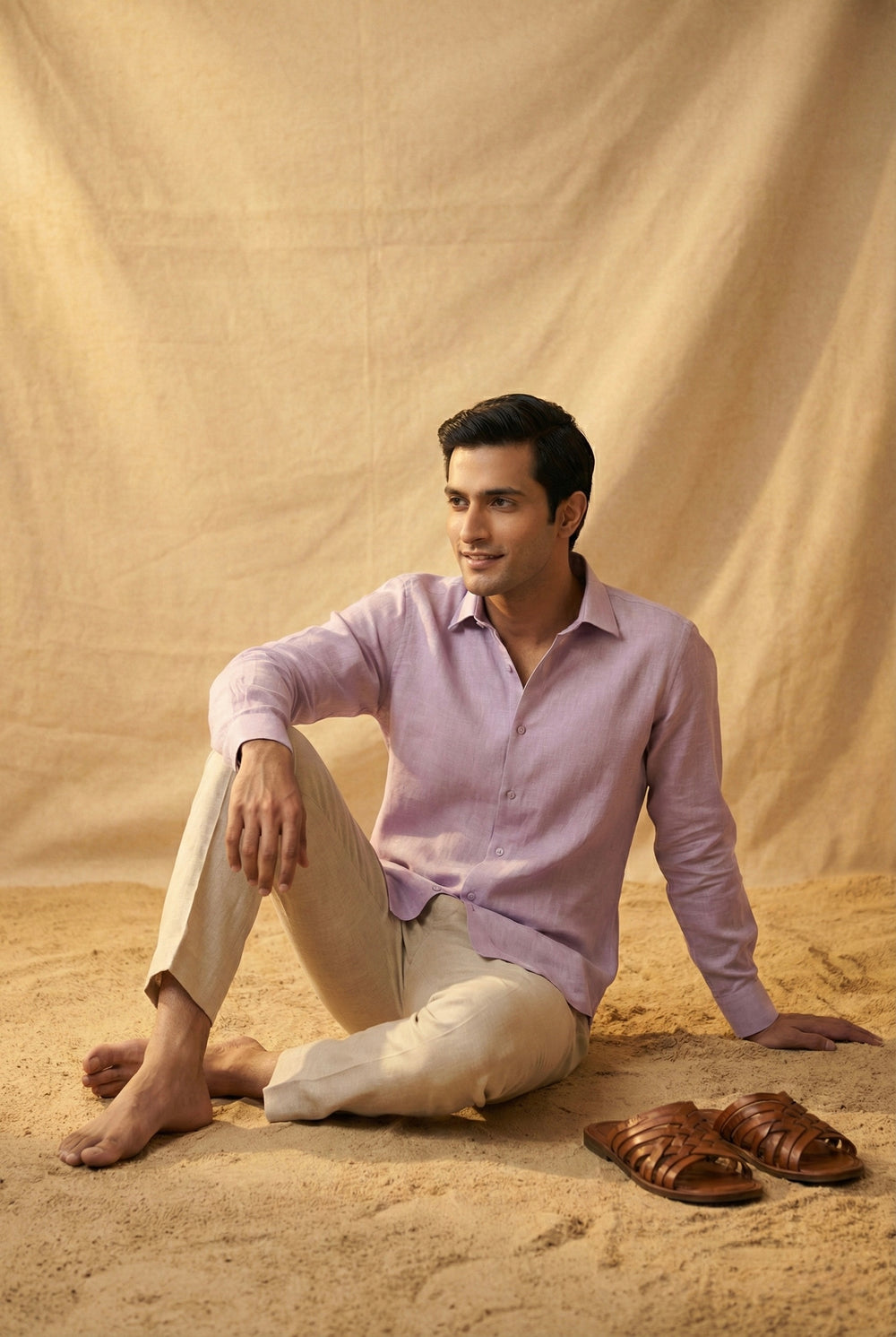 Abees Purple linen solid shirt - back view