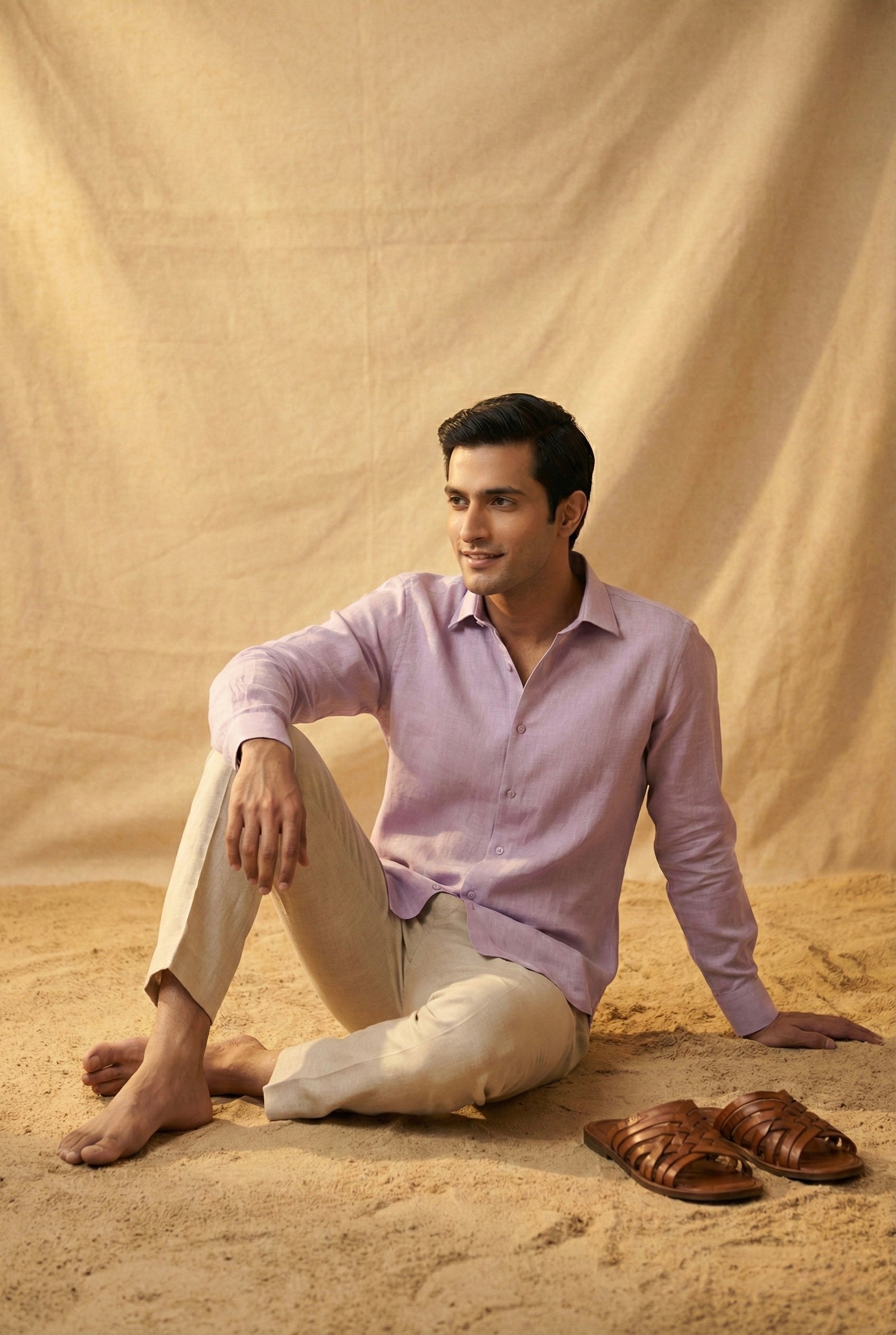 Lavender Mist Pure Linen Shirt for Men