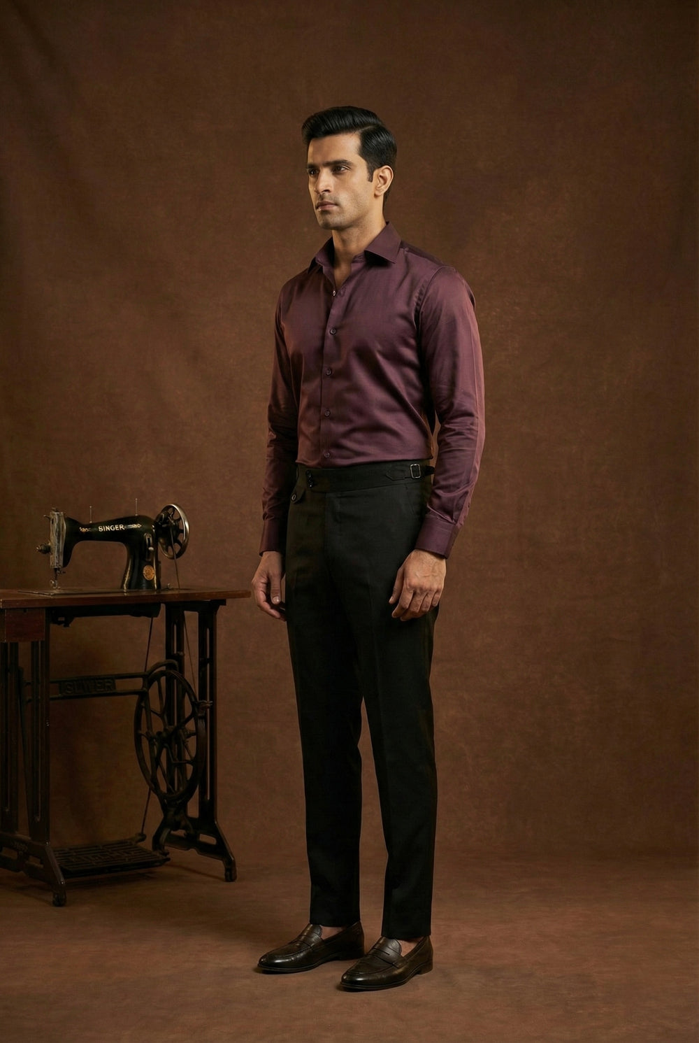Abees Maroon solid formal shirt - side view