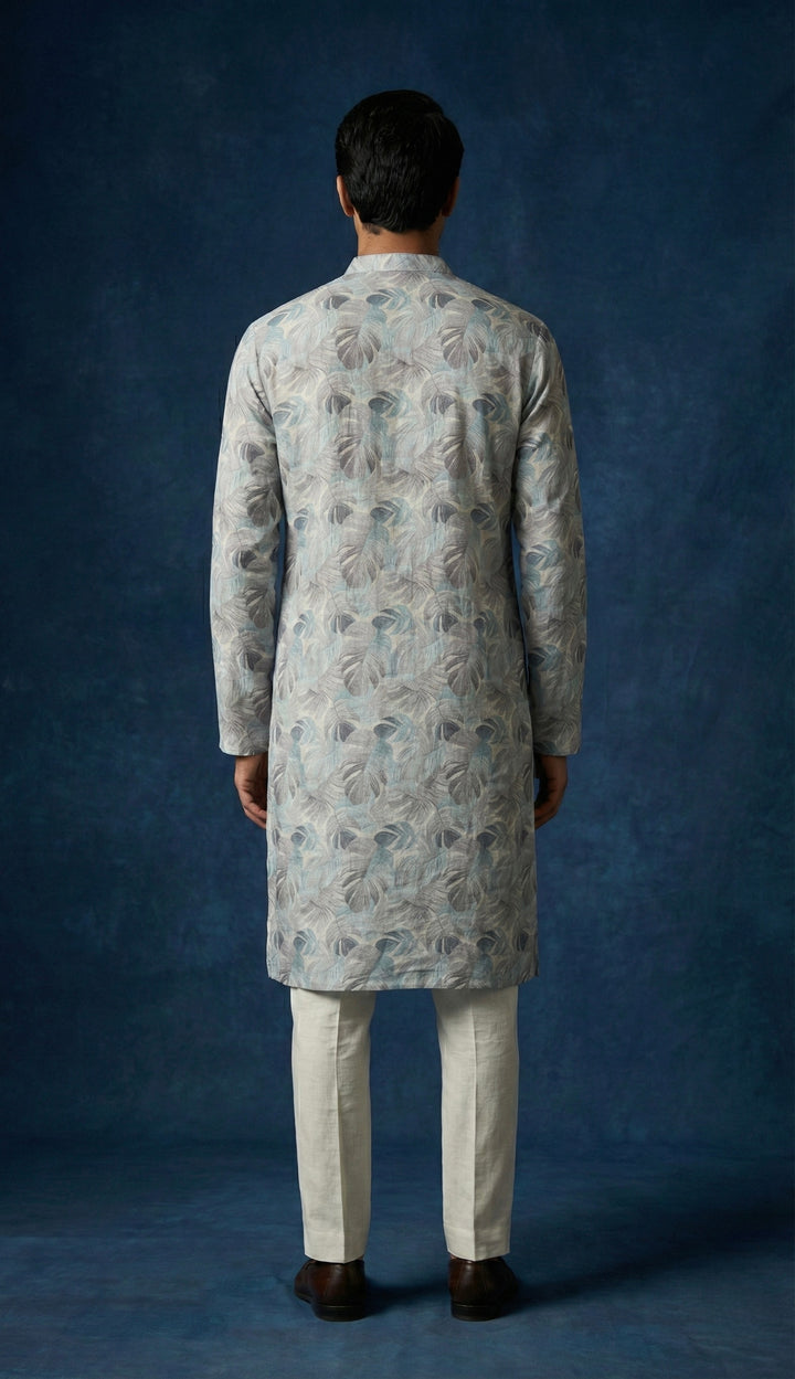 Abees Blue linen printed kurta set with pyjama - side view