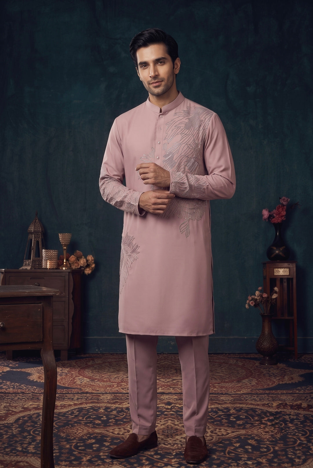 Dusty Pink Embroidered Kurta Set